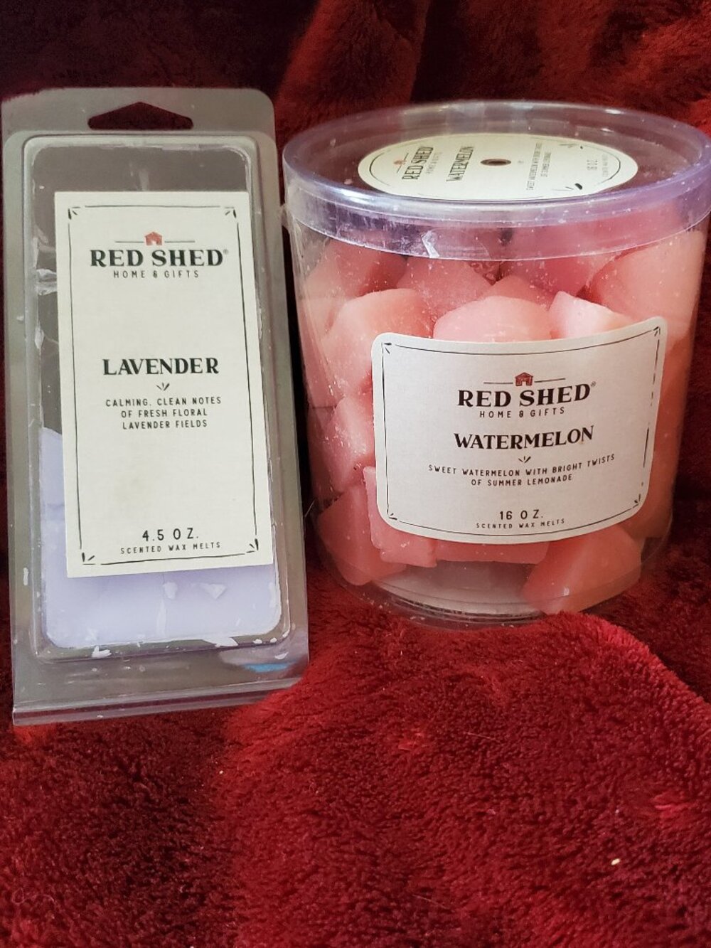 Red Shed 16 oz Watermelon and 4.5 oz Partial Lavendar Wax Melts